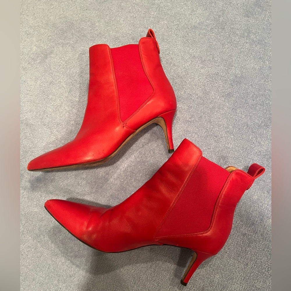 Veronica Beard Red Leather Booties